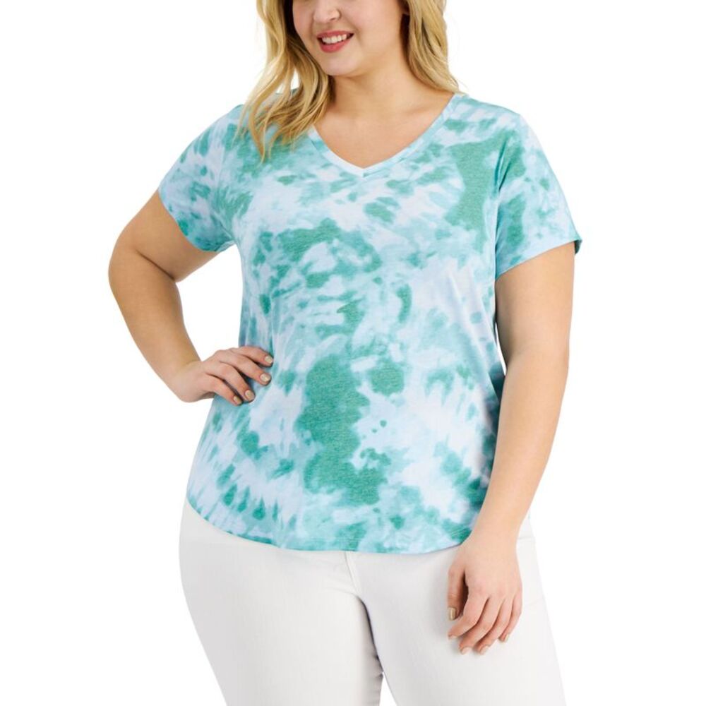 Style & Co Plus Size Printed Burnout V Neck Top